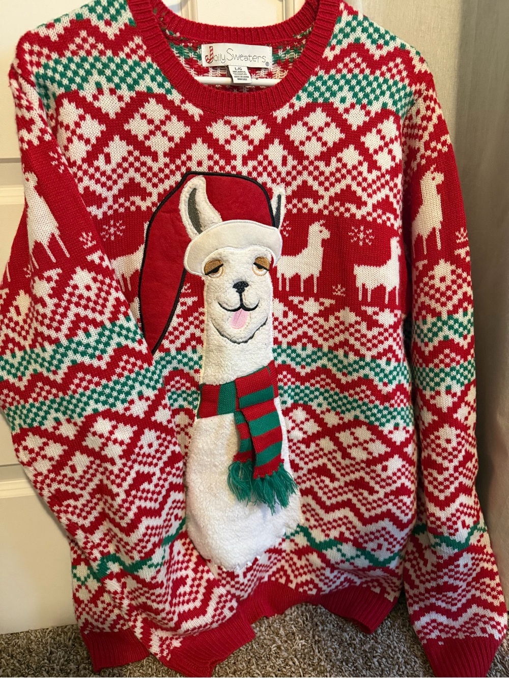 Holiday Llama Christmas Sweater - Red, White & Green